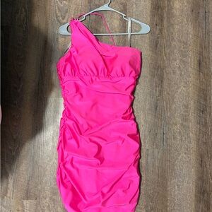 Sherri Hill Hot Pink One-Shoulder Dress